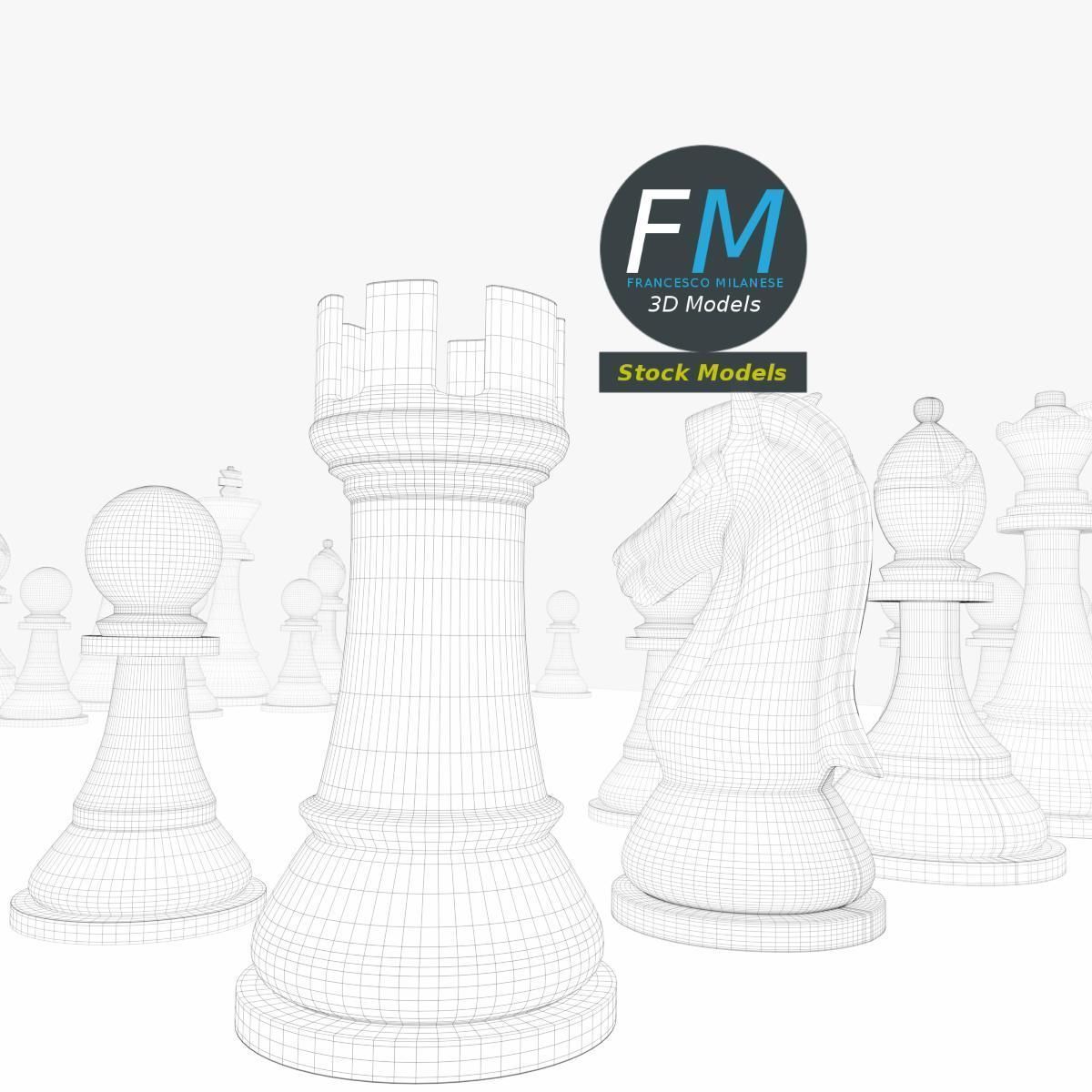 Wooden chess set 3D model_8