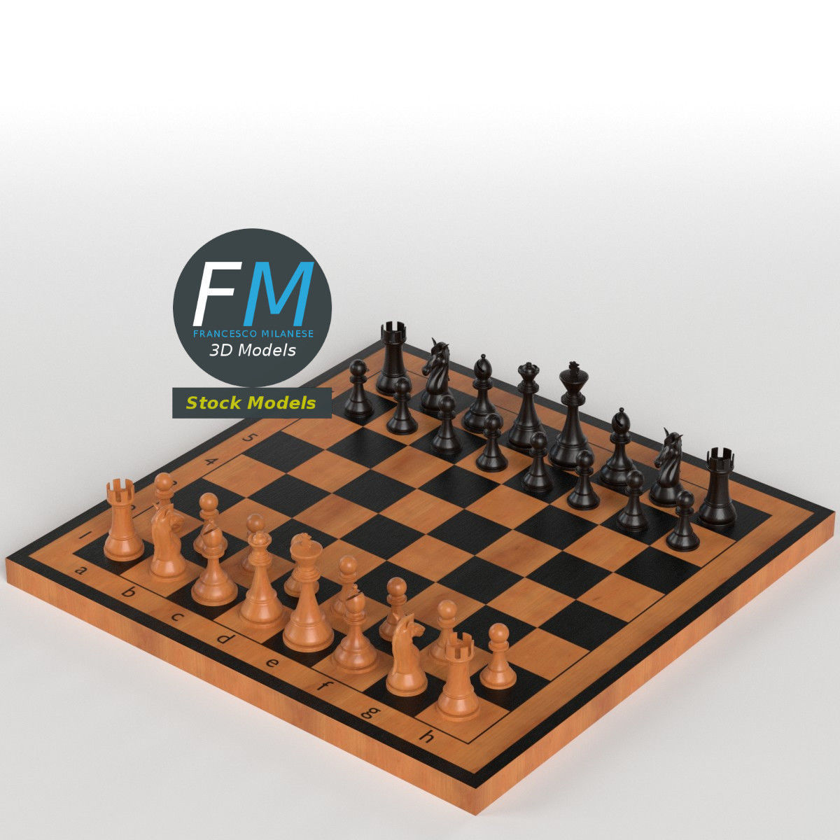 Wooden chess set 3D model_2