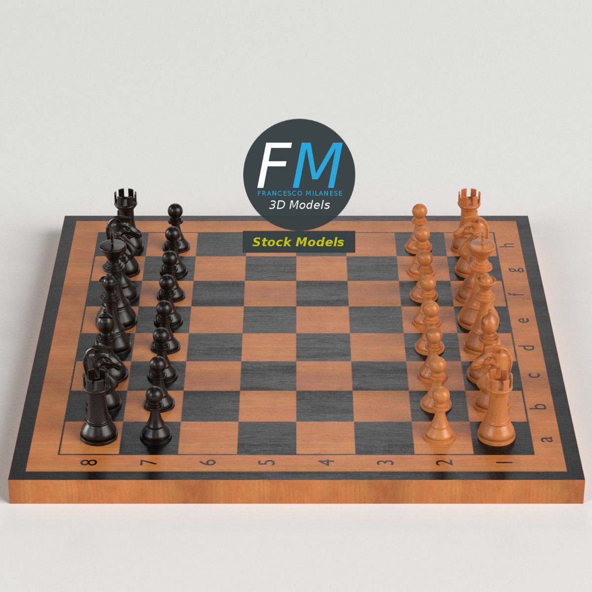 Wooden chess set 3D model_3