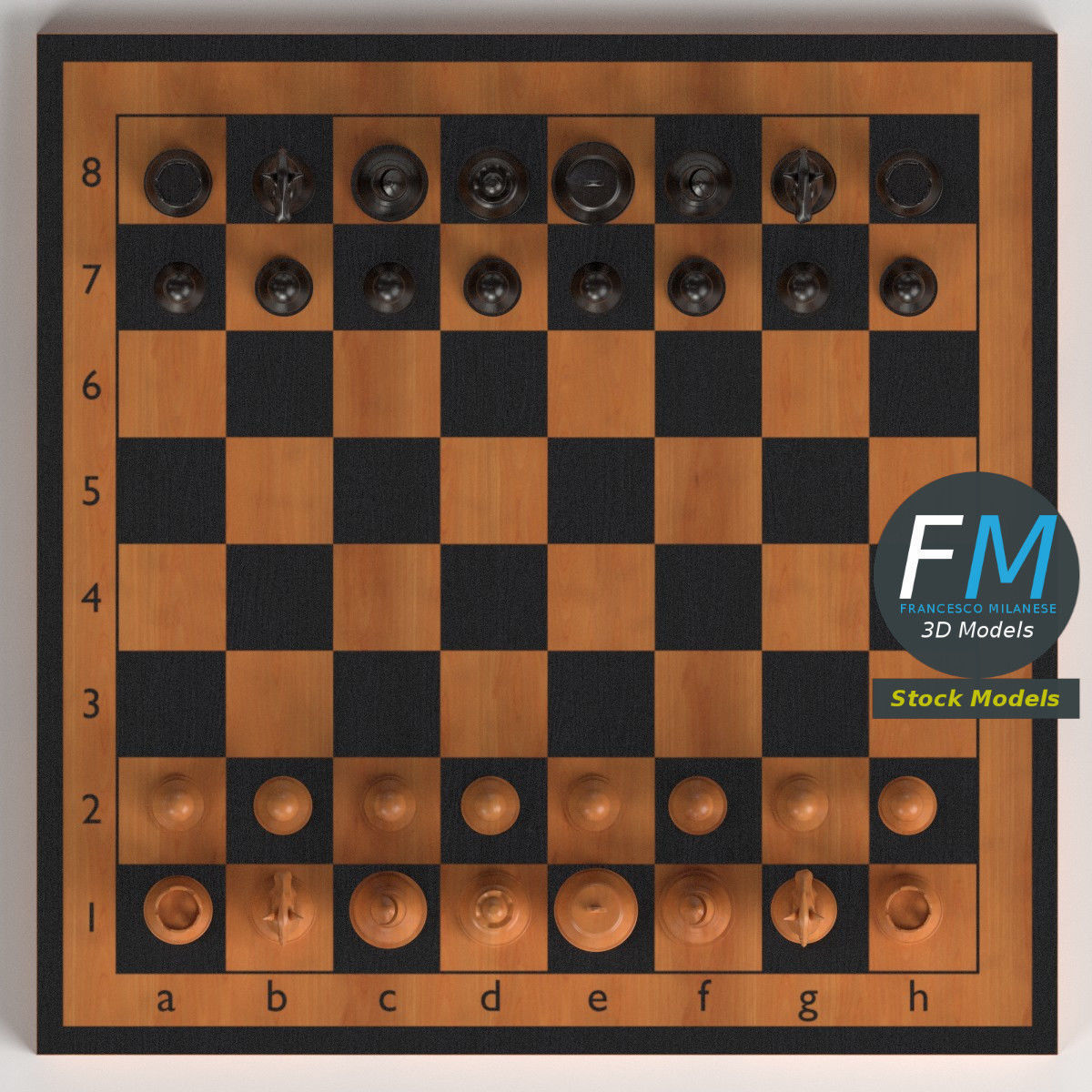 Wooden chess set 3D model_6