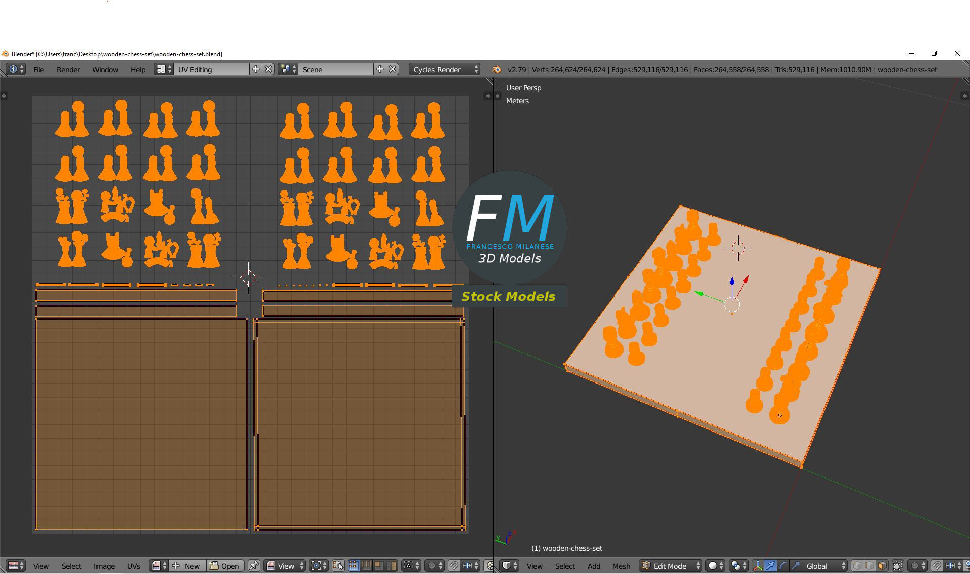 Wooden chess set 3D model_10
