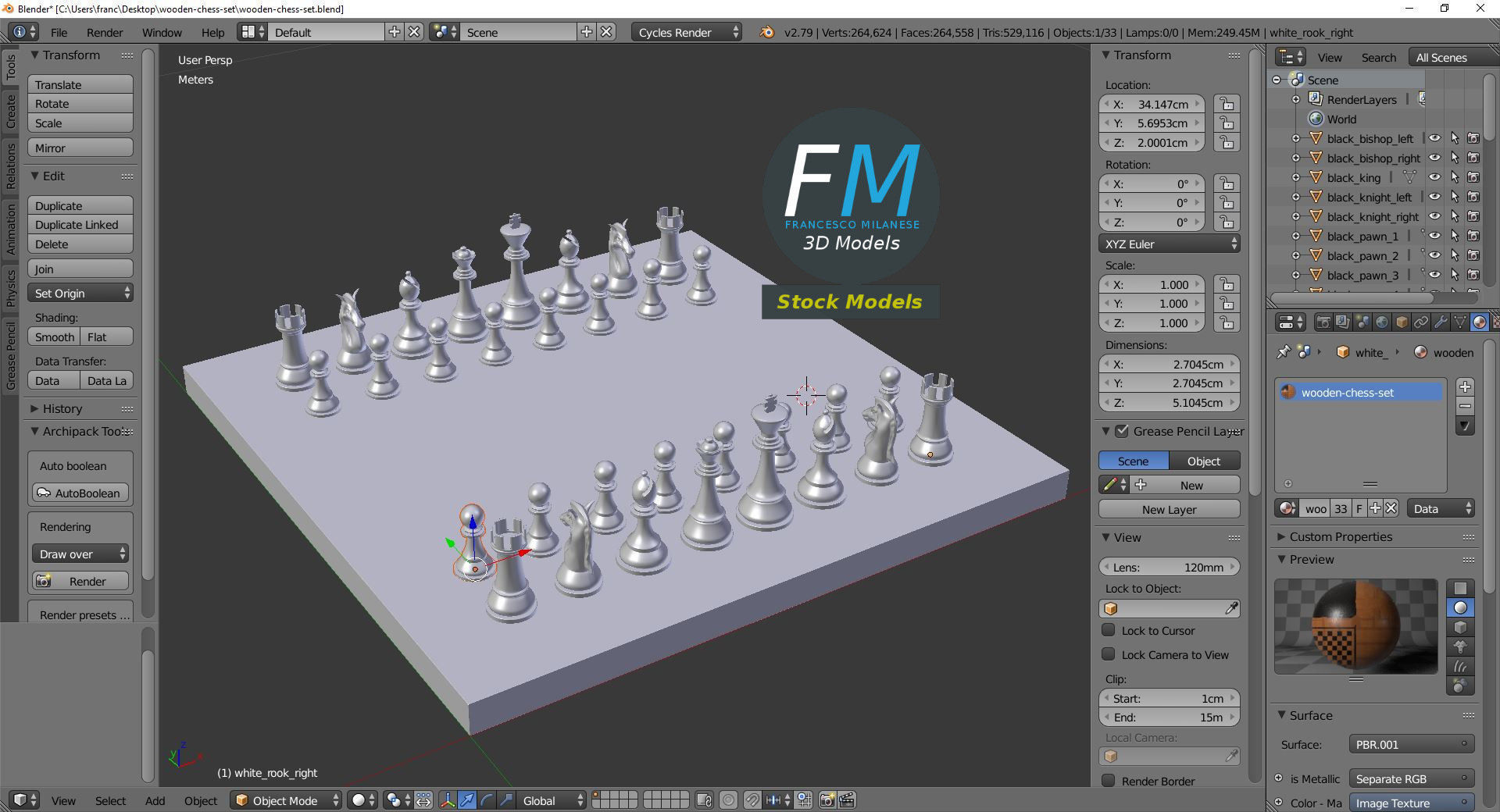 Wooden chess set 3D model_9