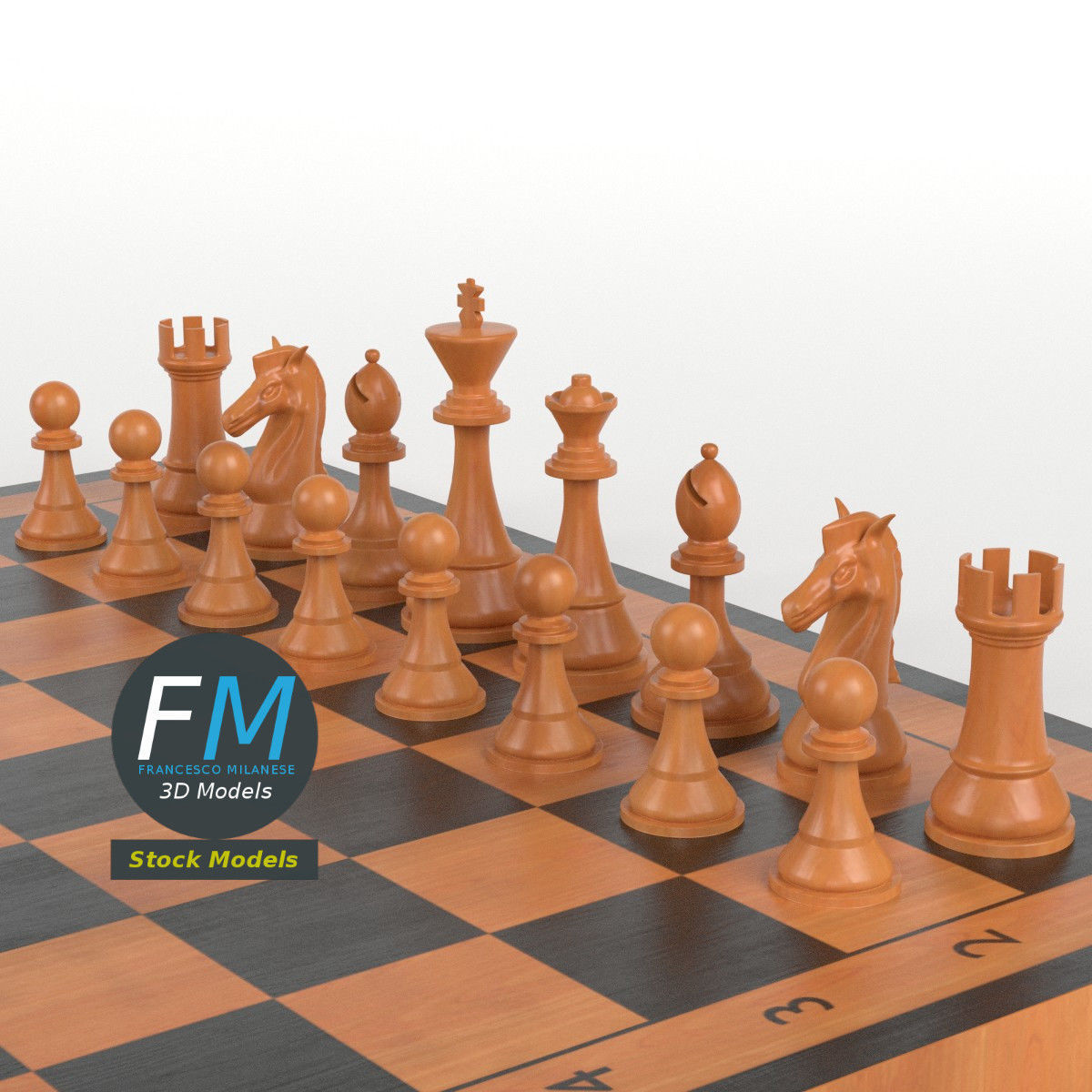 Wooden chess set 3D model_4