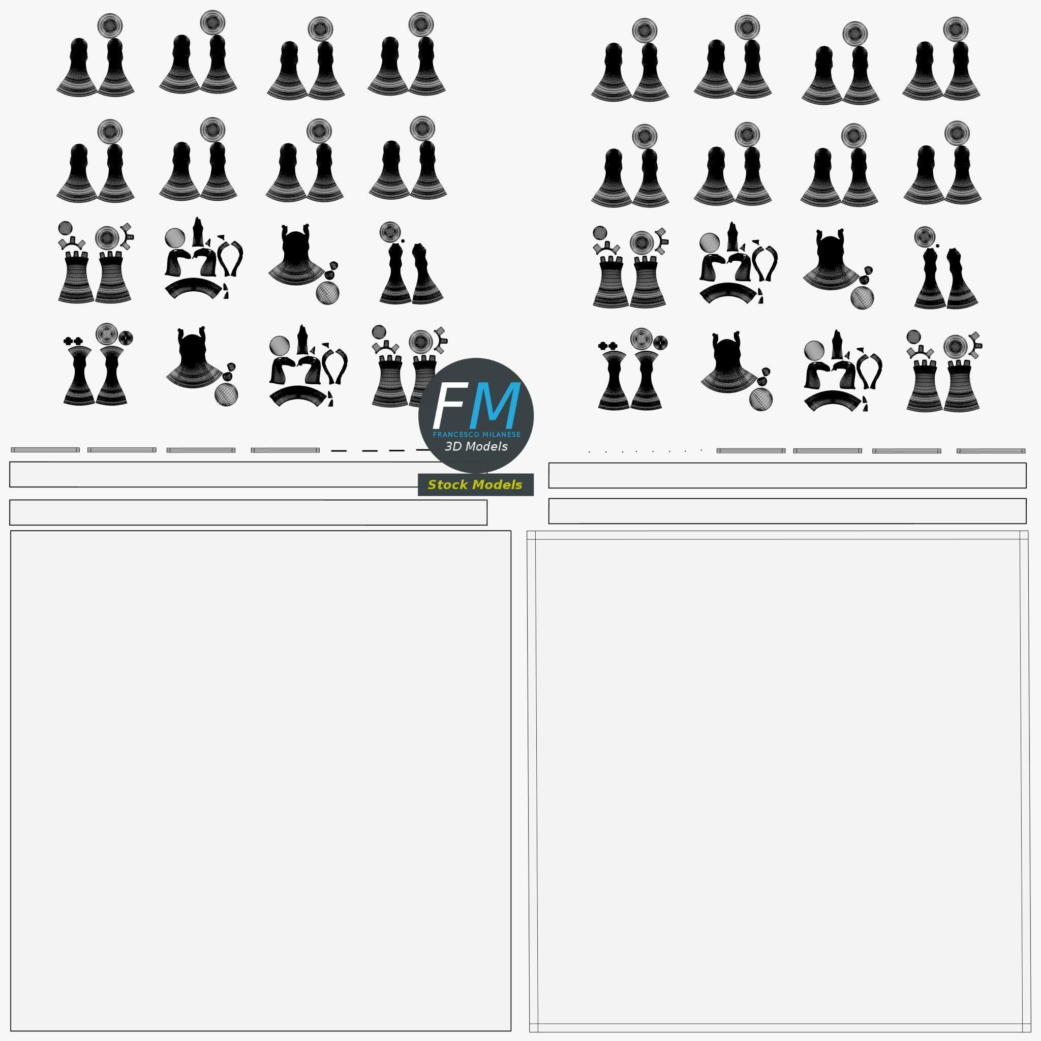 Wooden chess set 3D model_11