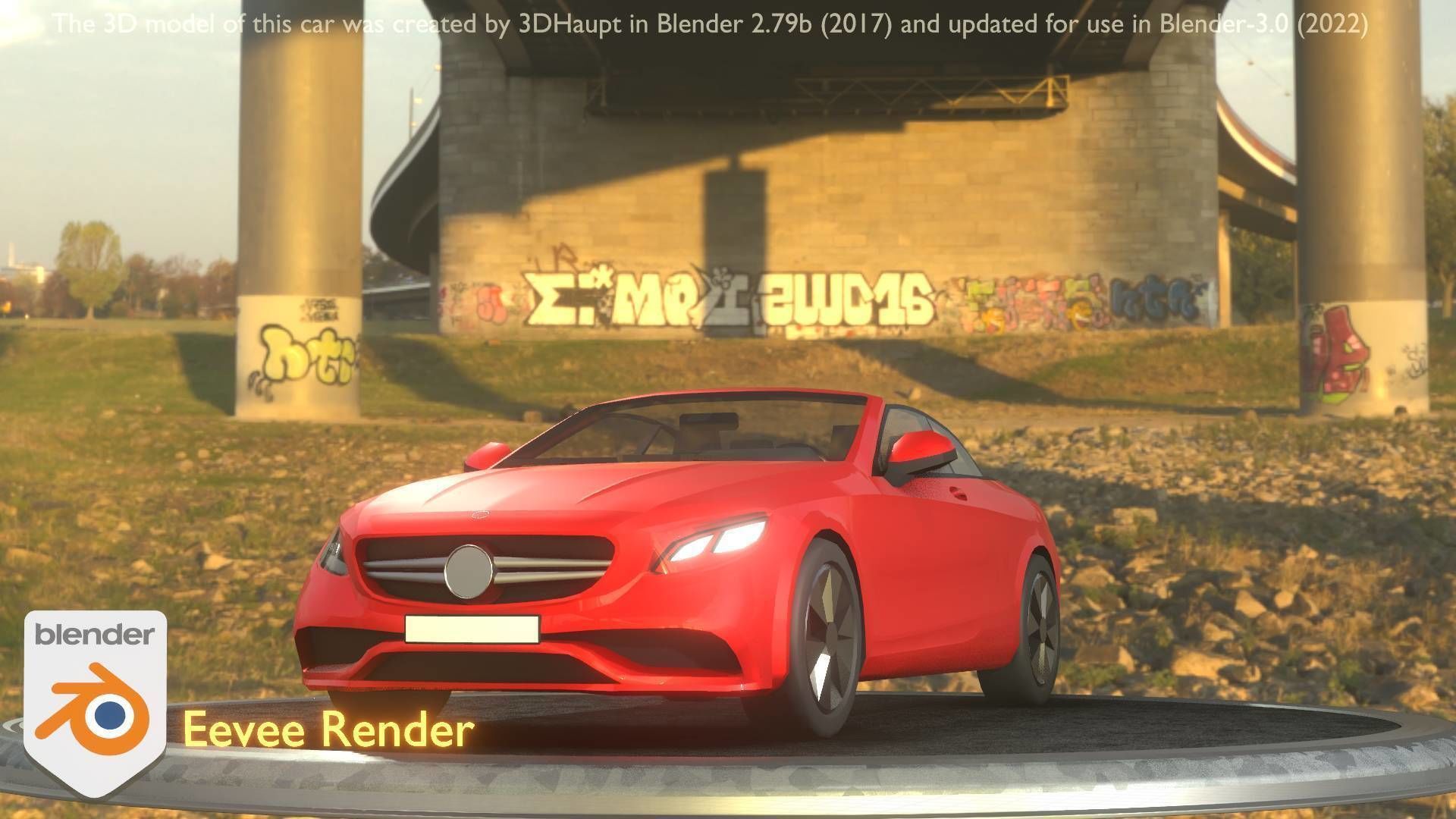 City Car 34 Top-Class Cabrio Open Type-A Red Low-poly 3D model_14