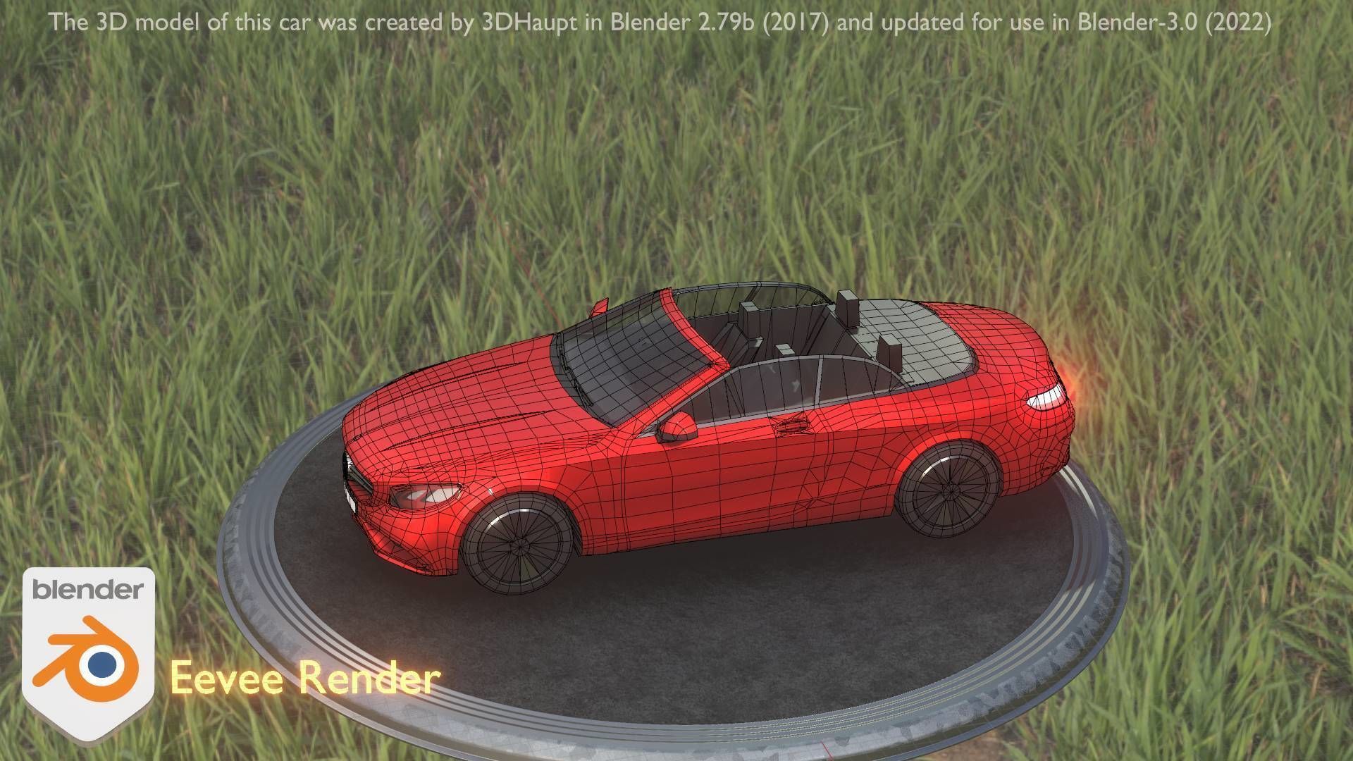 City Car 34 Top-Class Cabrio Open Type-A Red Low-poly 3D model_10