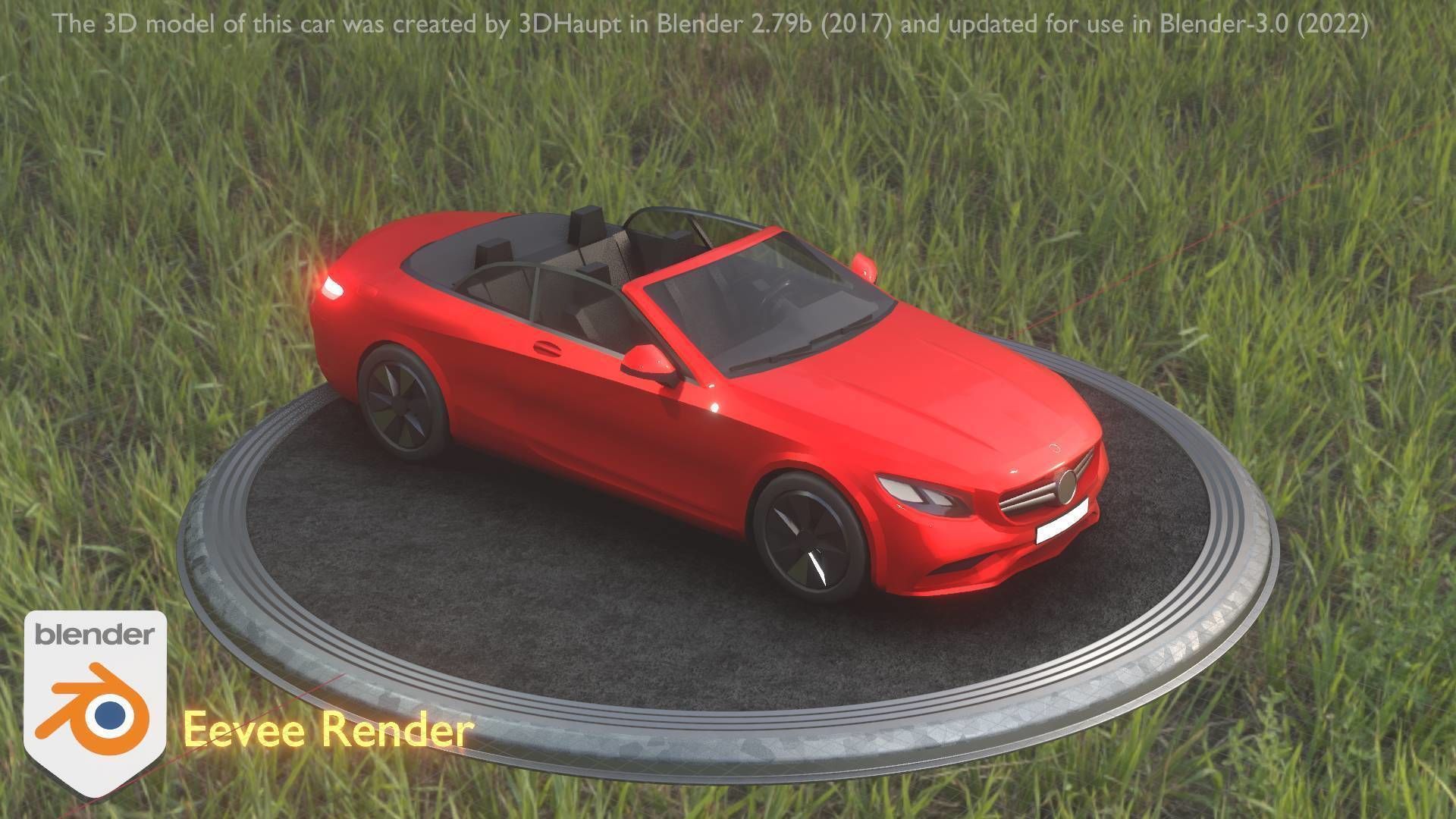 City Car 34 Top-Class Cabrio Open Type-A Red Low-poly 3D model_8