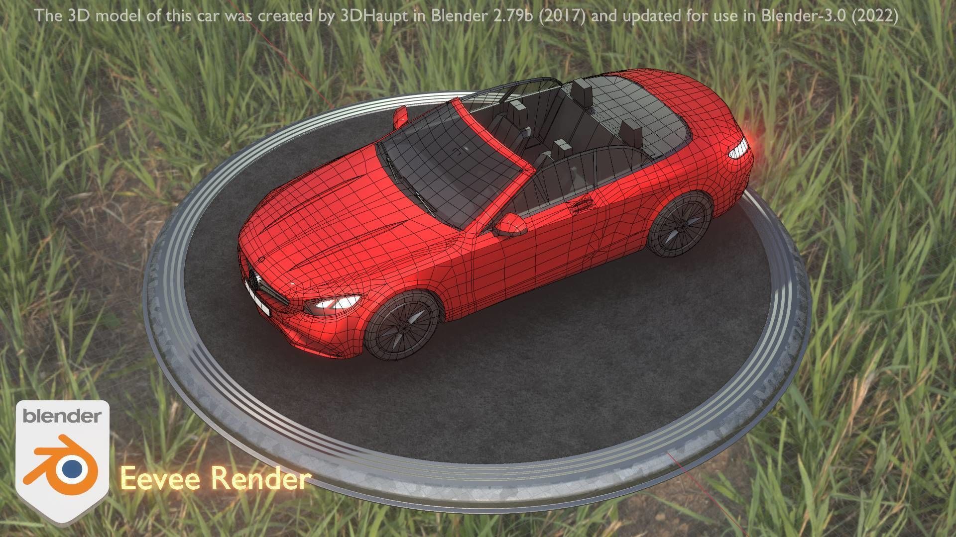 City Car 34 Top-Class Cabrio Open Type-A Red Low-poly 3D model_25