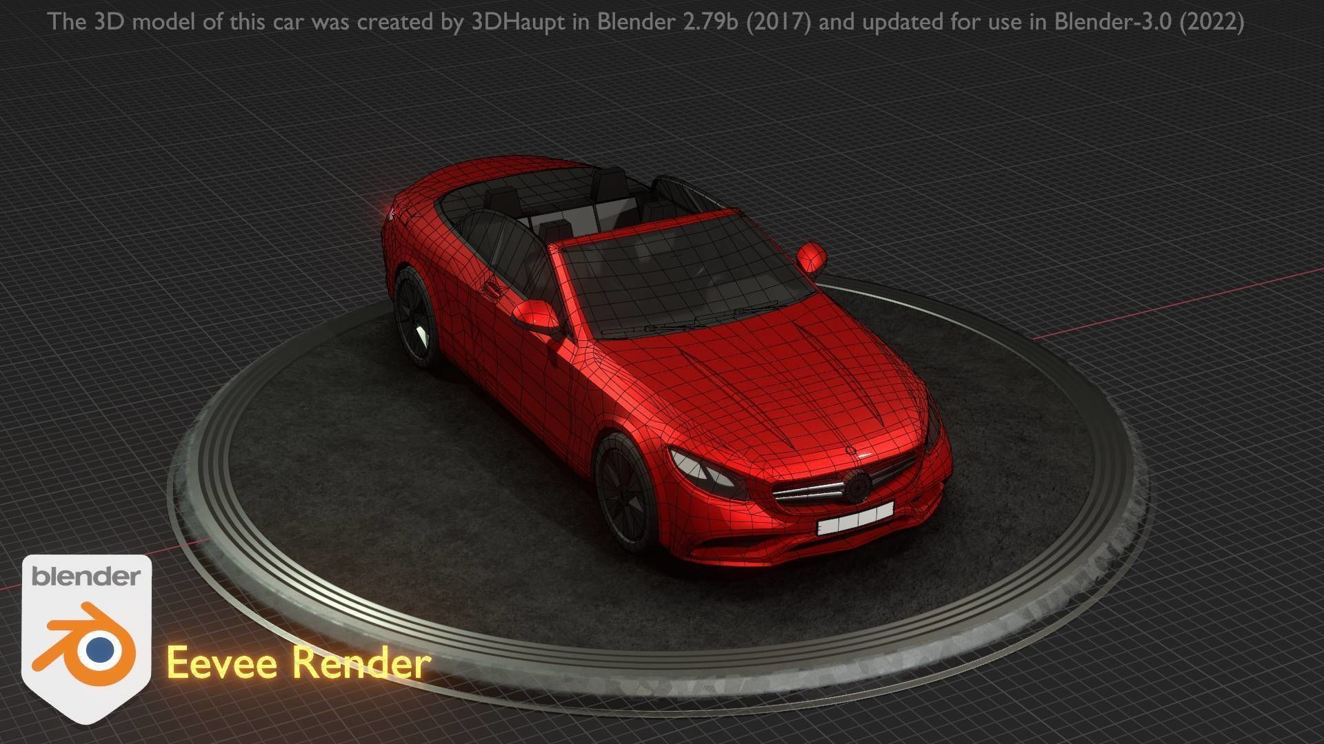 City Car 34 Top-Class Cabrio Open Type-A Red Low-poly 3D model_100