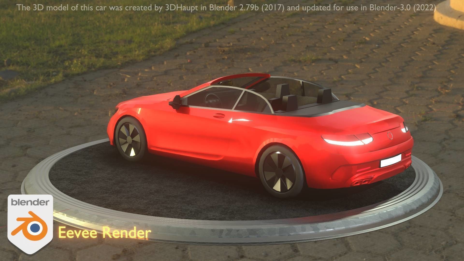 City Car 34 Top-Class Cabrio Open Type-A Red Low-poly 3D model_53