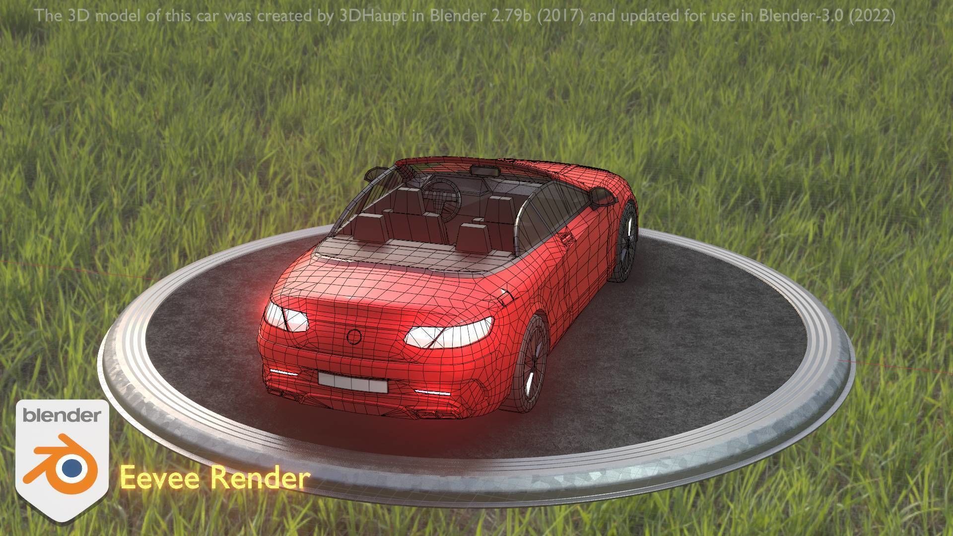 City Car 34 Top-Class Cabrio Open Type-A Red Low-poly 3D model_93