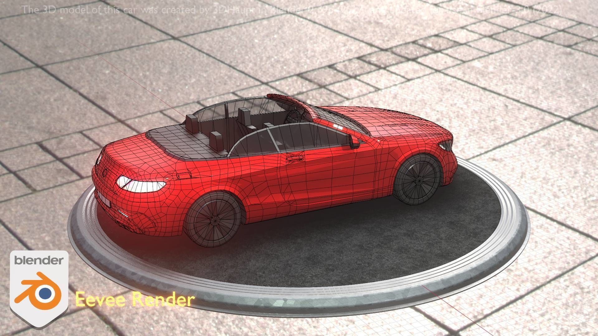 City Car 34 Top-Class Cabrio Open Type-A Red Low-poly 3D model_95