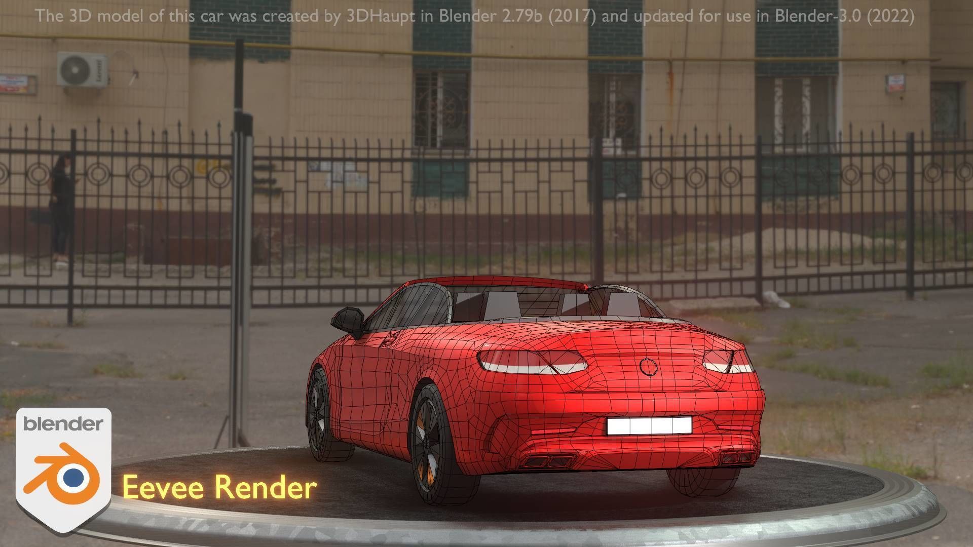 City Car 34 Top-Class Cabrio Open Type-A Red Low-poly 3D model_11