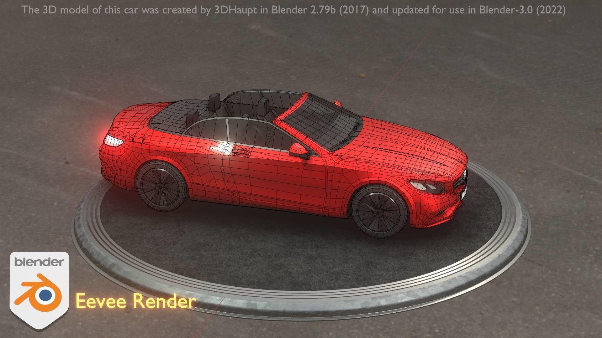 City Car 34 Top-Class Cabrio Open Type-A Red Low-poly 3D model_97