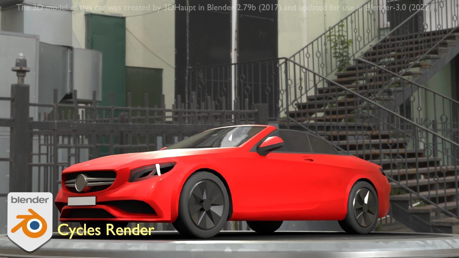 City Car 34 Top-Class Cabrio Open Type-A Red Low-poly 3D model_15