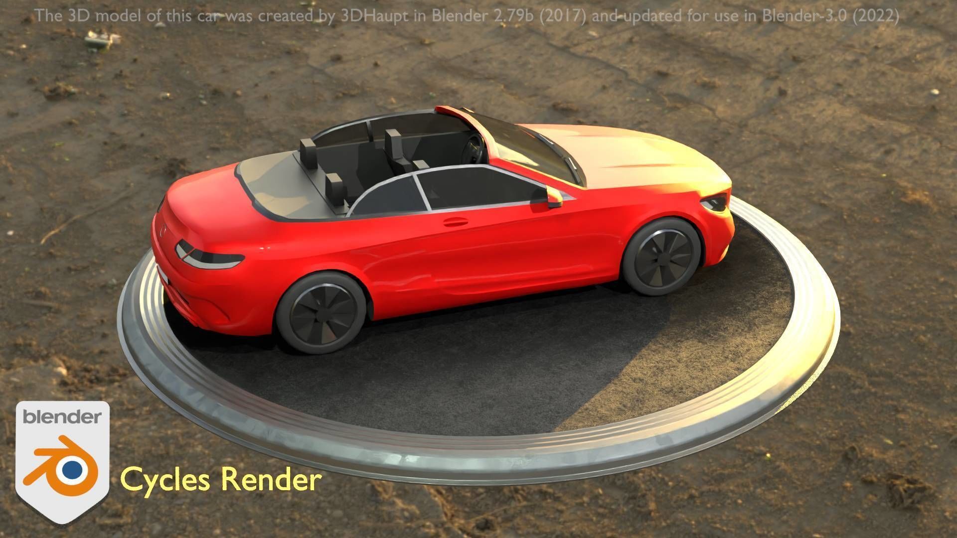 City Car 34 Top-Class Cabrio Open Type-A Red Low-poly 3D model_44