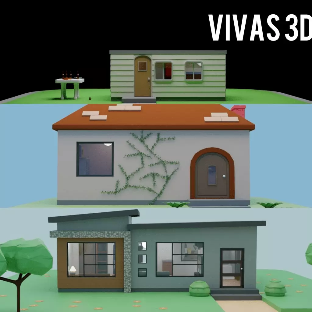 Collection houses house on hill 3D model_0