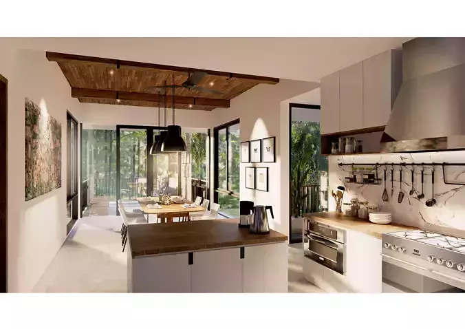 3D Modelling and Enscape Scene Interior Kitchen Villa 3D Package