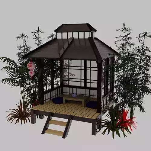 Japanese Garden Gazebo Structure Teahouse Viewing Pavilions Low-poly 3D model