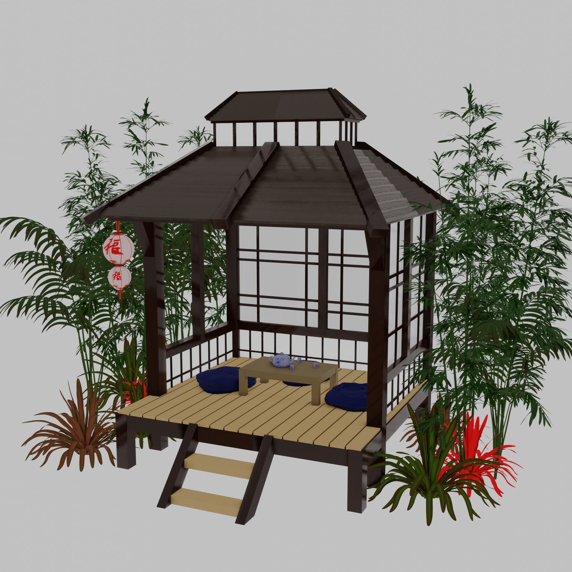 3D model Japanese Garden Gazebo Structure Teahouse Viewing Pavilions VR