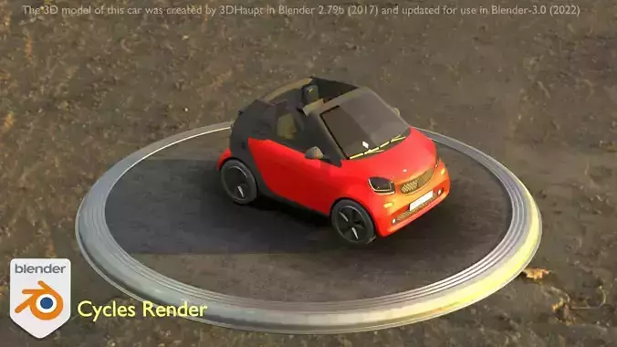City Car 36 Small Convertible Open Type-E Red Low-poly 3D model