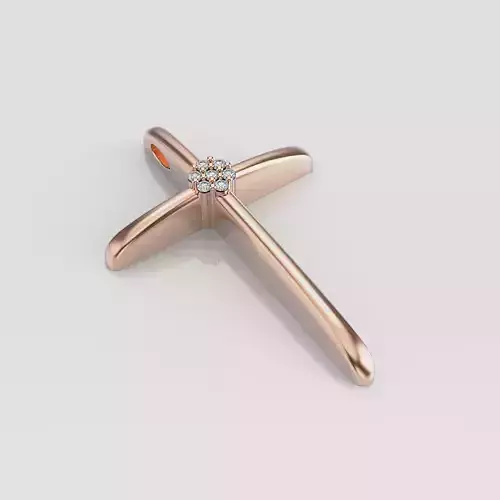 Cross rose gold pendant with diamonds 3D print model