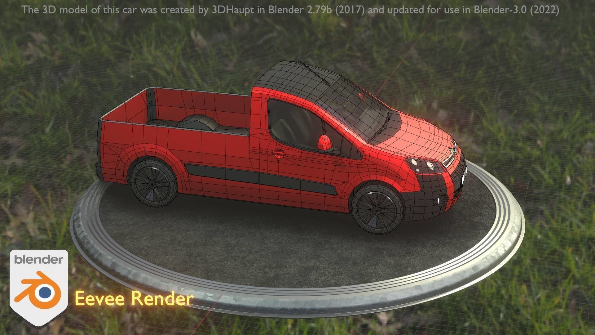 City Car 39 Utility Vehicles Van Pickup 1500 Type-D Red Low-poly 3D model_99