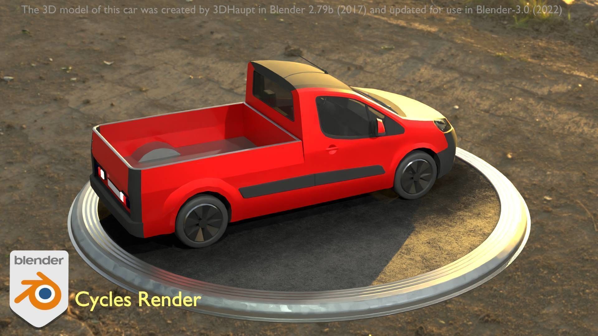 City Car 39 Utility Vehicles Van Pickup 1500 Type-D Red Low-poly 3D model_14