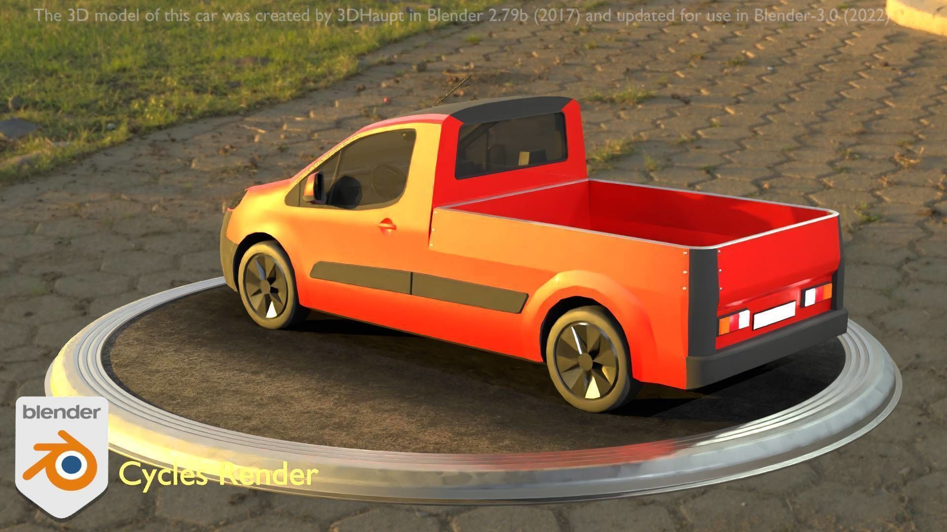 City Car 39 Utility Vehicles Van Pickup 1500 Type-D Red Low-poly 3D model_9
