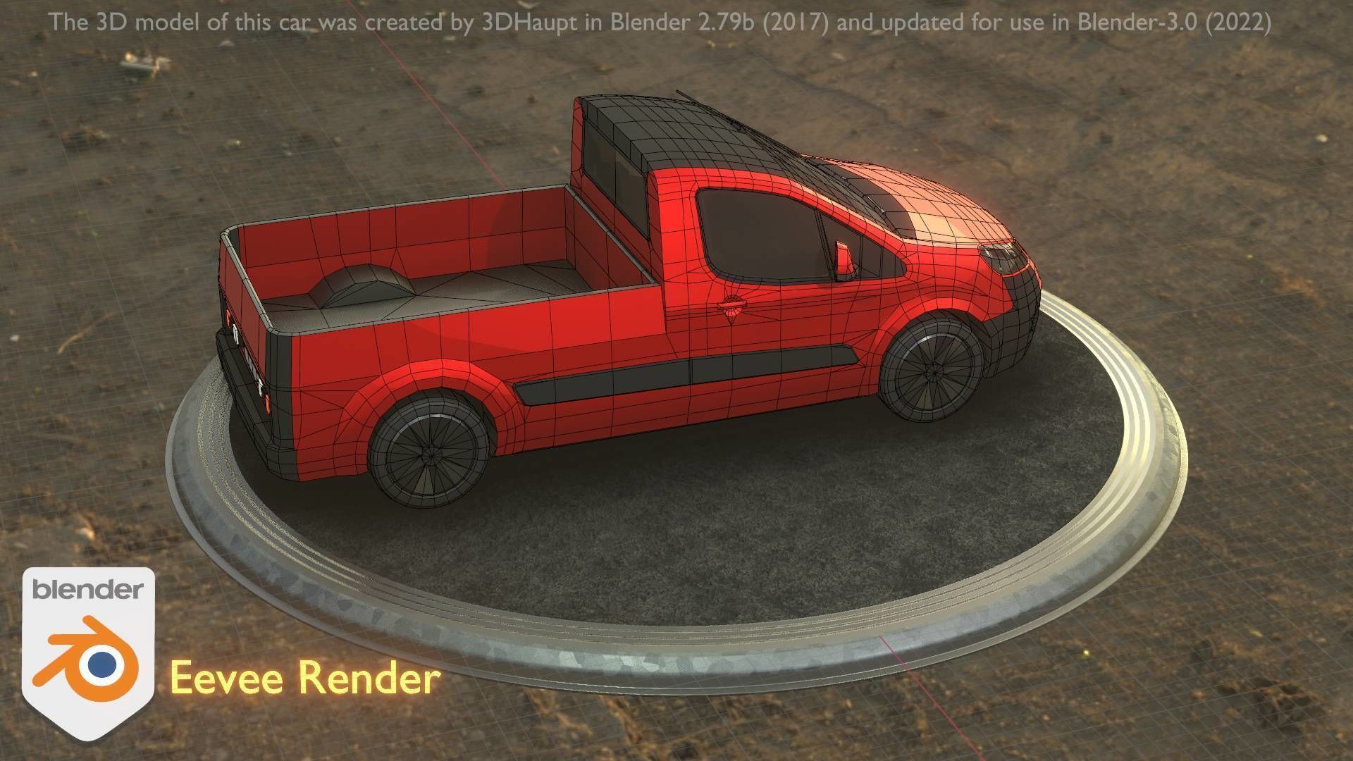 City Car 39 Utility Vehicles Van Pickup 1500 Type-D Red Low-poly 3D model_77