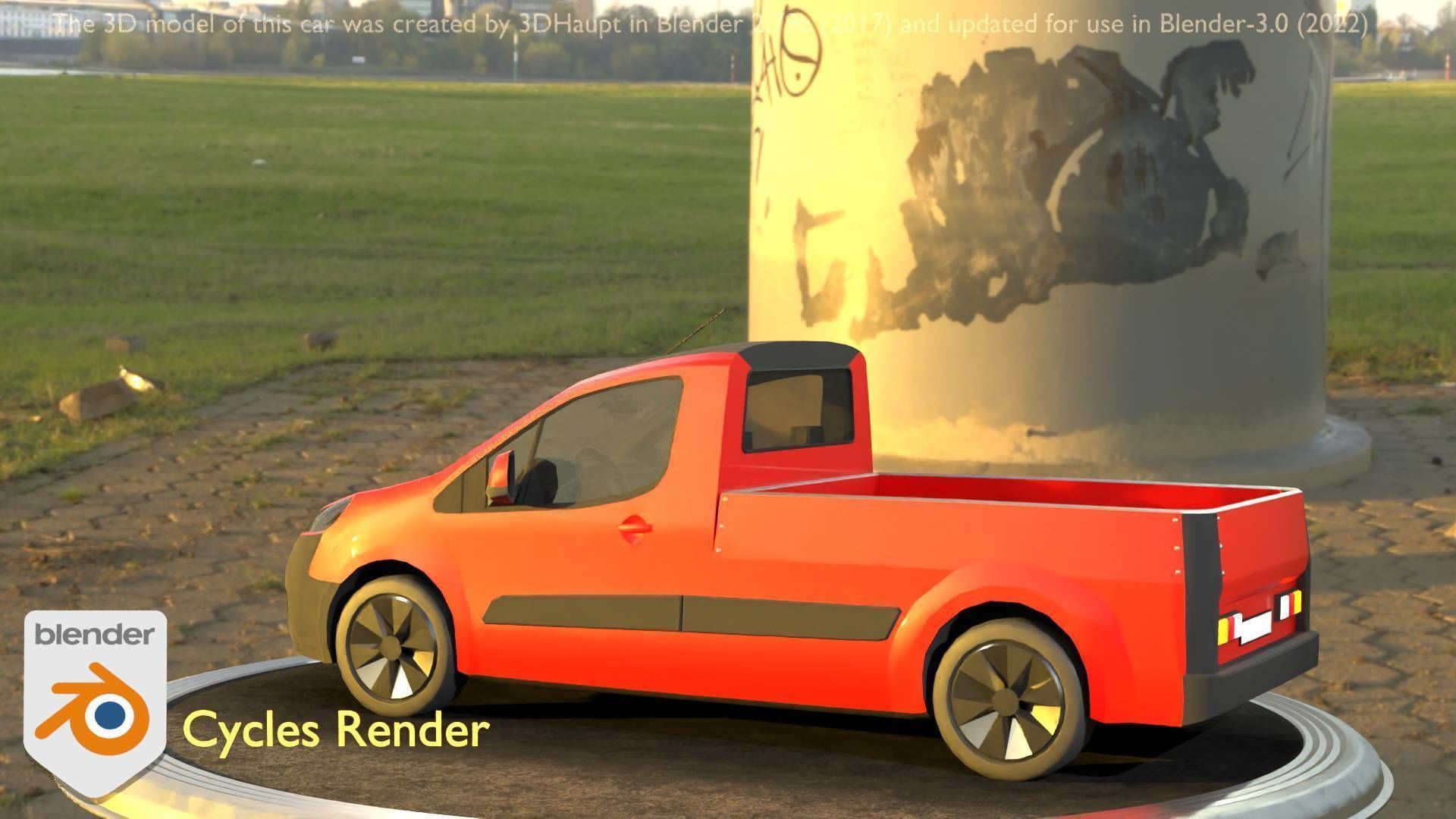 City Car 39 Utility Vehicles Van Pickup 1500 Type-D Red Low-poly 3D model_3