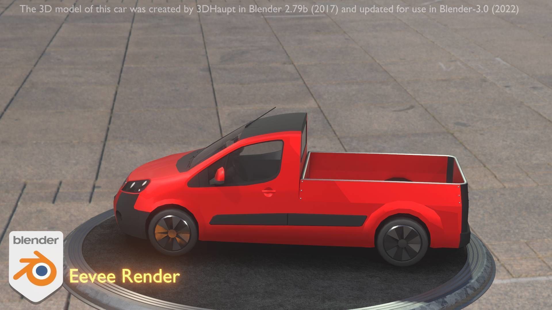 City Car 39 Utility Vehicles Van Pickup 1500 Type-D Red Low-poly 3D model_30