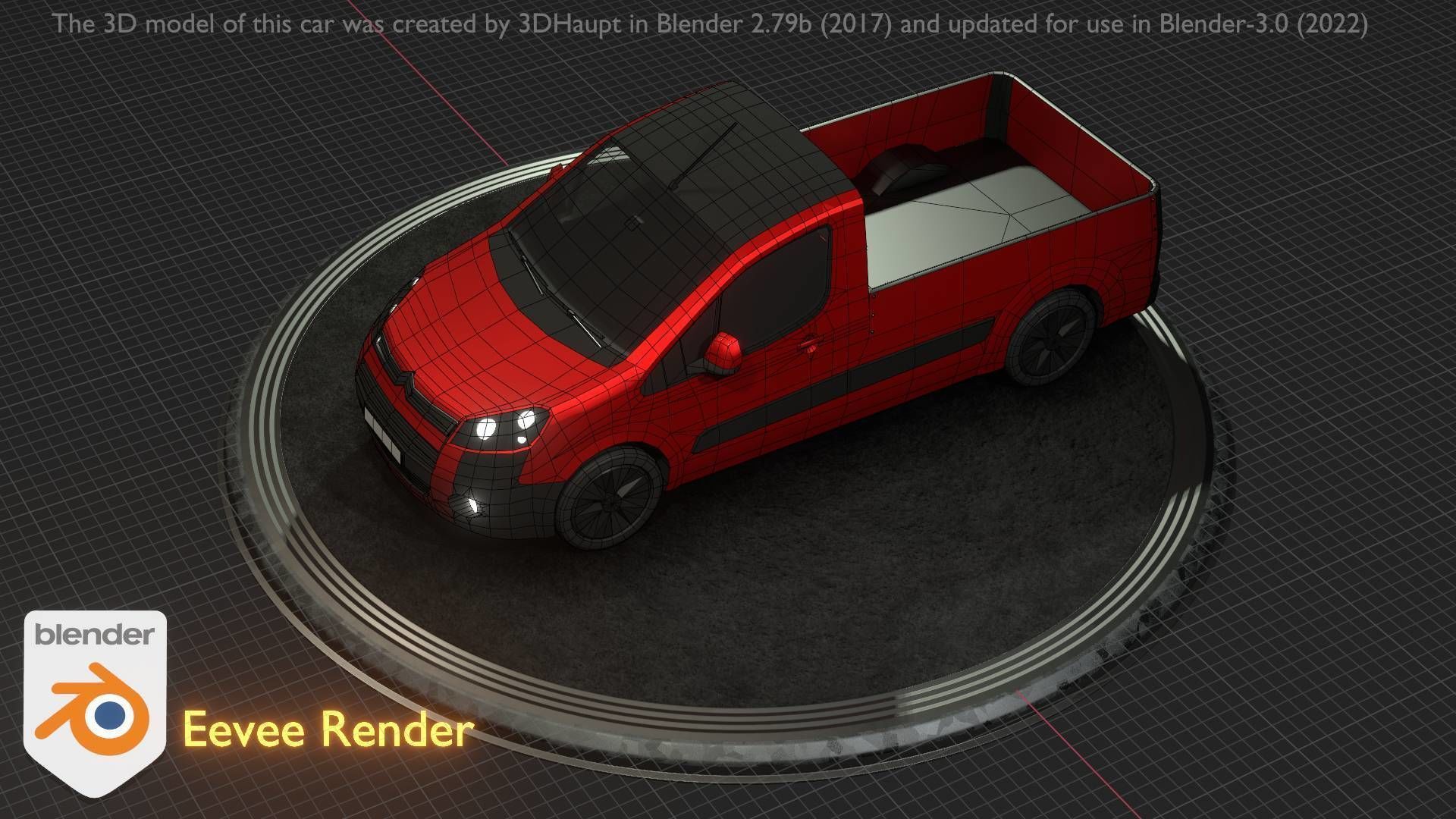 City Car 39 Utility Vehicles Van Pickup 1500 Type-D Red Low-poly 3D model_97