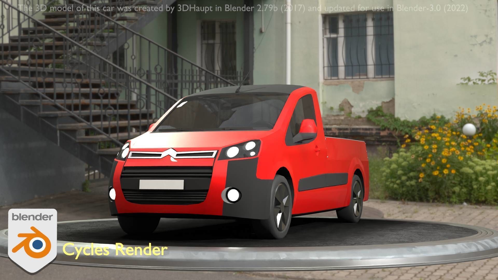 City Car 39 Utility Vehicles Van Pickup 1500 Type-D Red Low-poly 3D model_38
