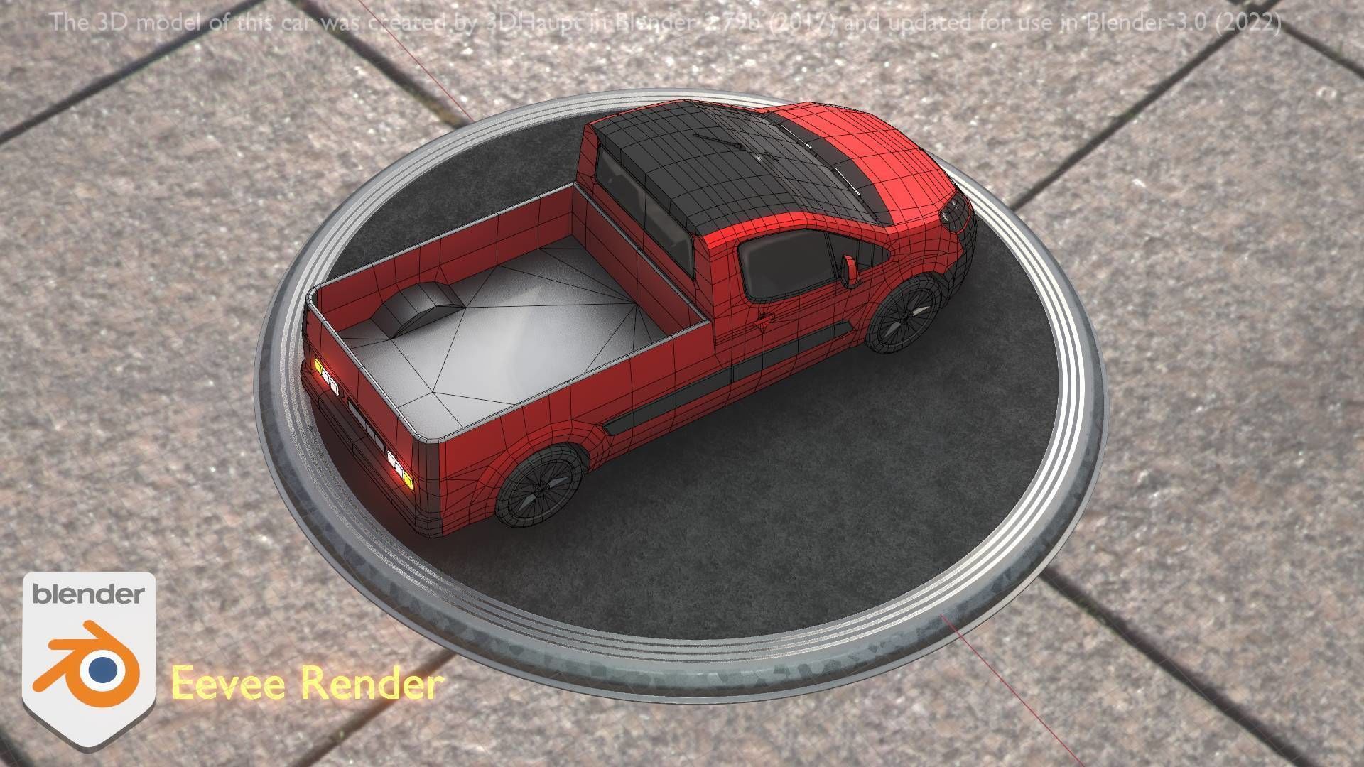 City Car 39 Utility Vehicles Van Pickup 1500 Type-D Red Low-poly 3D model_27