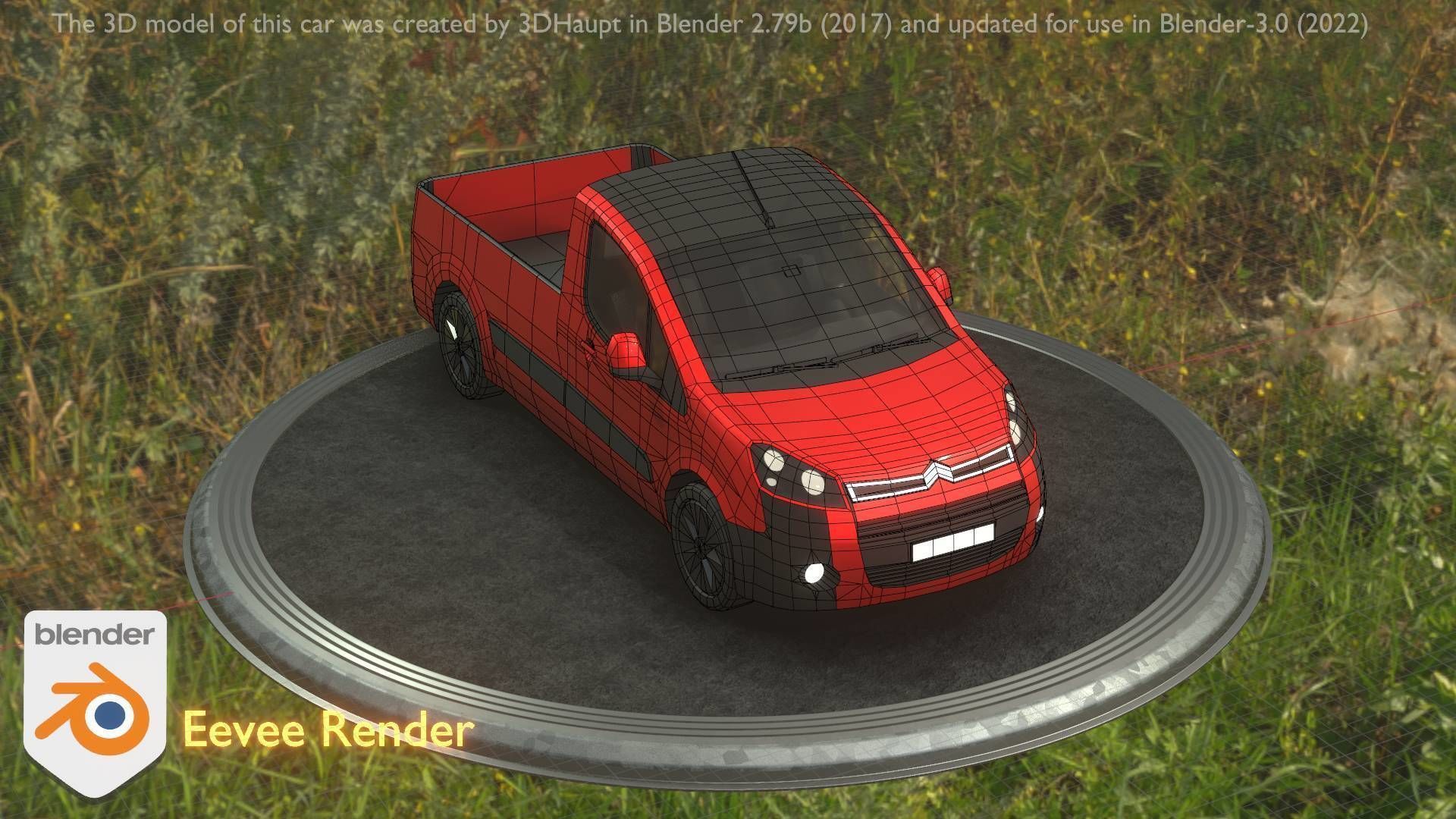 City Car 39 Utility Vehicles Van Pickup 1500 Type-D Red Low-poly 3D model_98