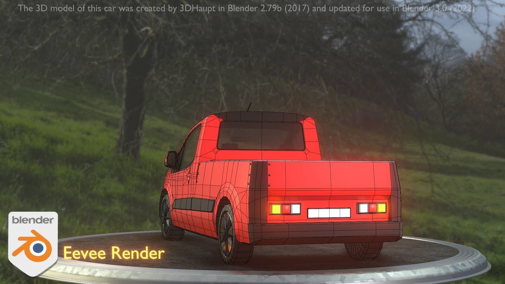 City Car 39 Utility Vehicles Van Pickup 1500 Type-D Red Low-poly 3D model_5