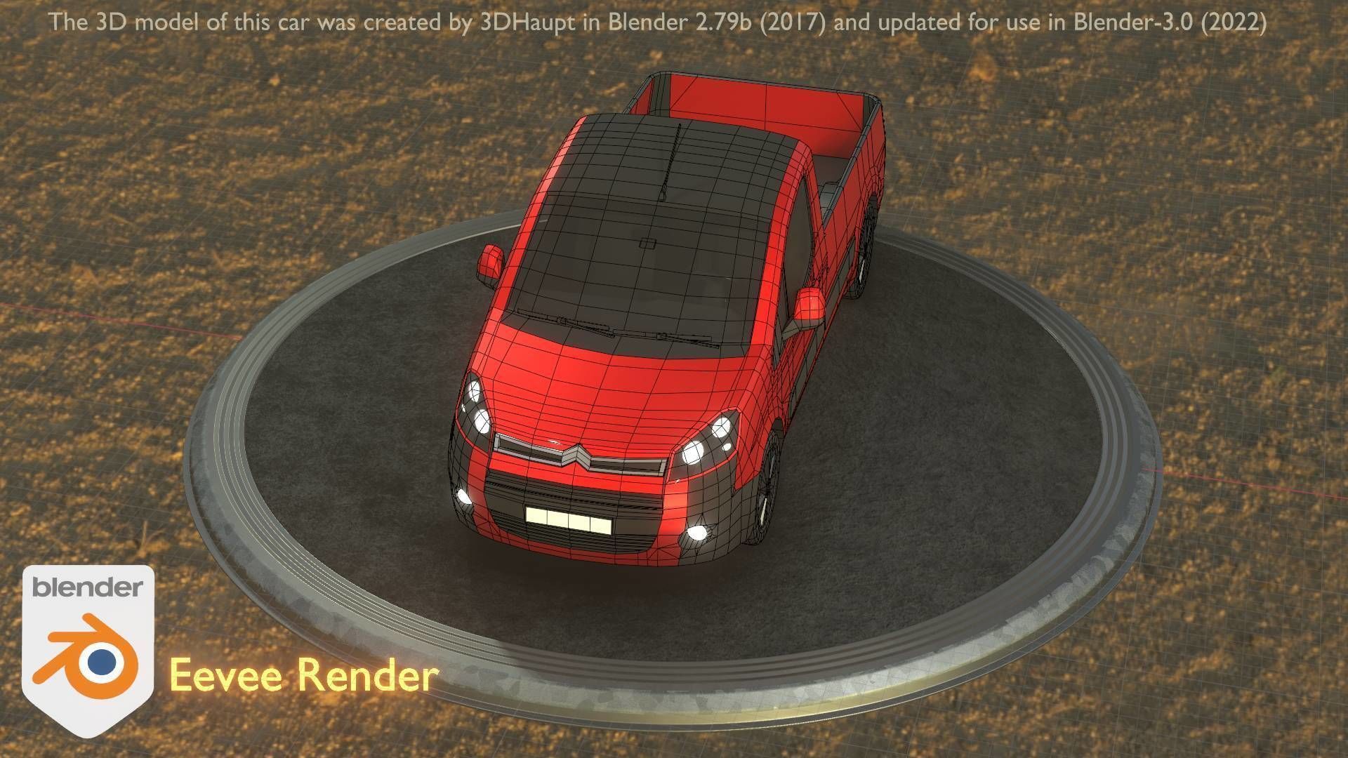 City Car 39 Utility Vehicles Van Pickup 1500 Type-D Red Low-poly 3D model_96