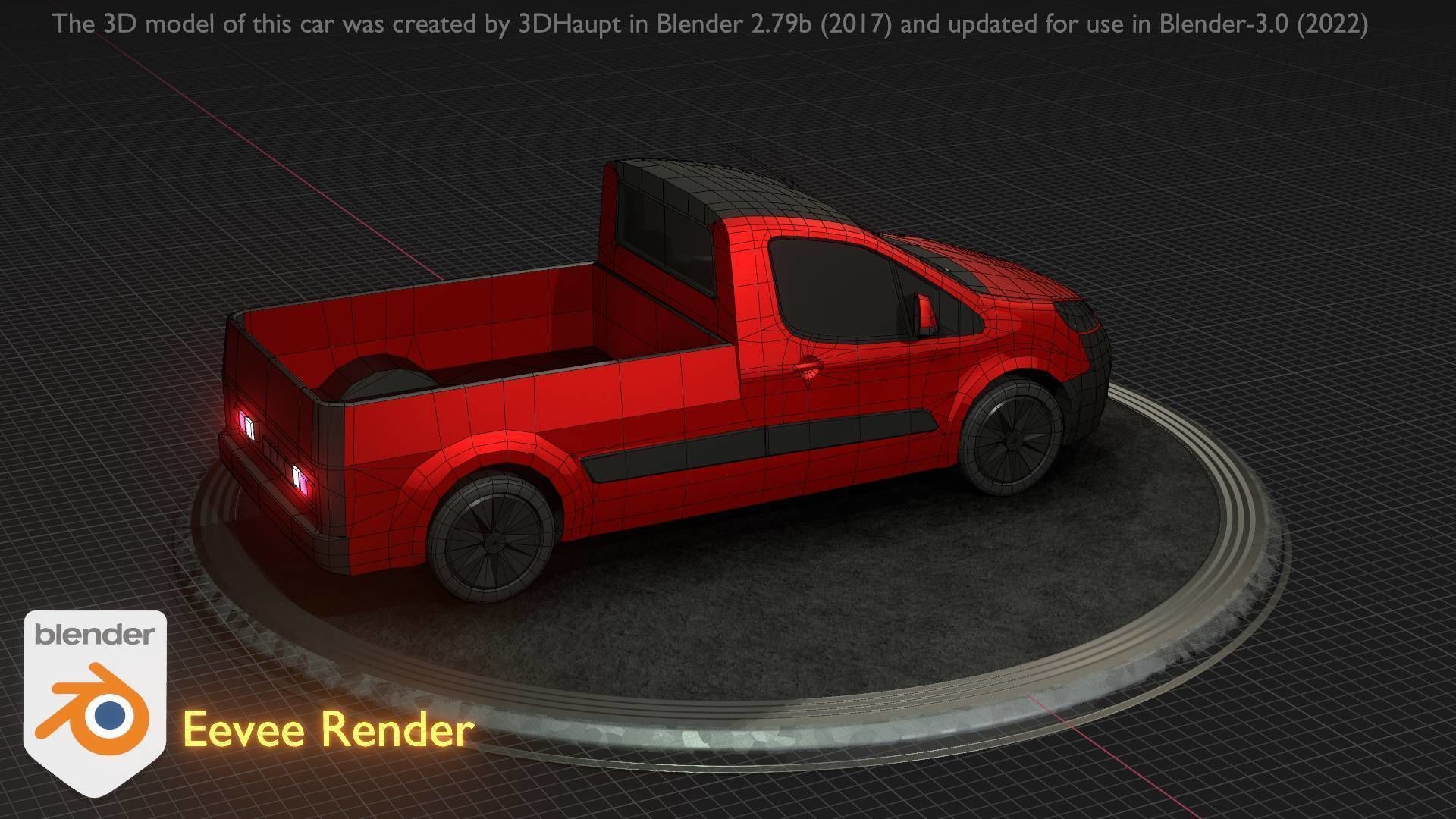 City Car 39 Utility Vehicles Van Pickup 1500 Type-D Red Low-poly 3D model_92