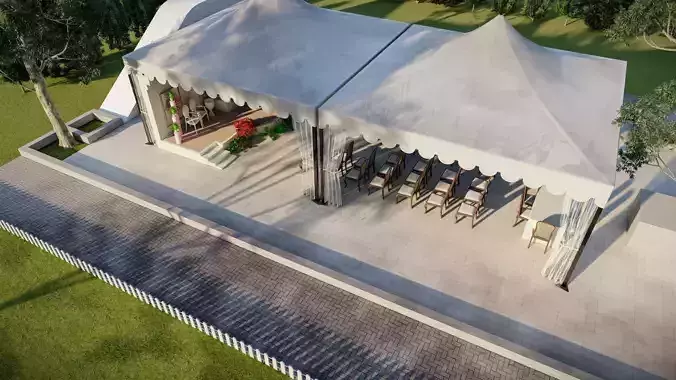 PVC coated party Tent with outdoor and landscape design 3D model