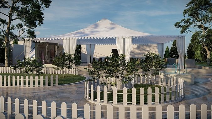 PVC coated party Tent with outdoor and landscape design 3D model 6