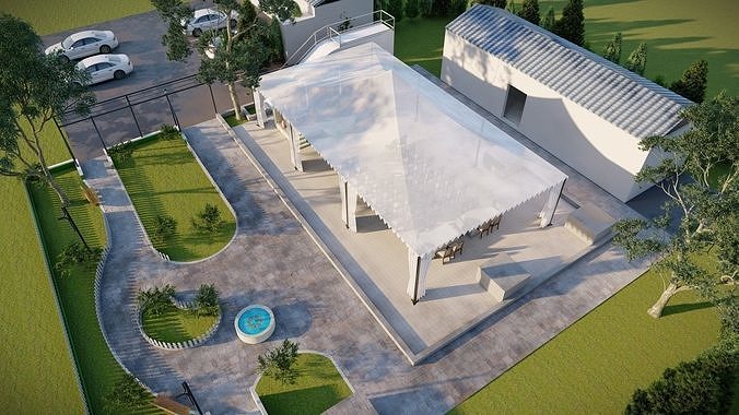 PVC coated party Tent with outdoor and landscape design 3D model 7