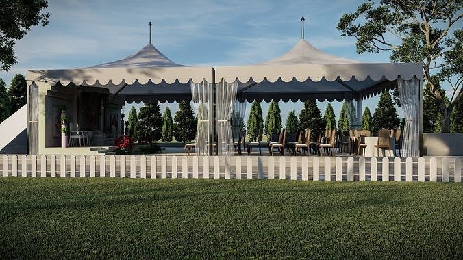 PVC coated party Tent with outdoor and landscape design 3D model 4