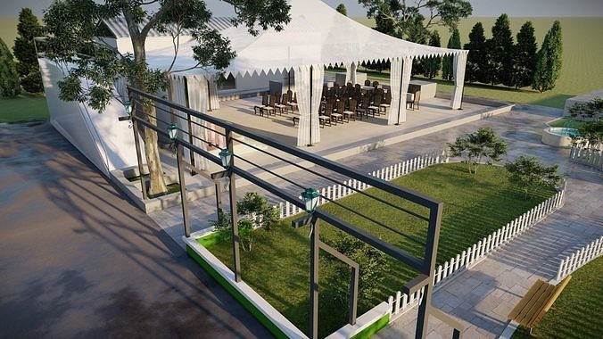 PVC coated party Tent with outdoor and landscape design 3D model 5