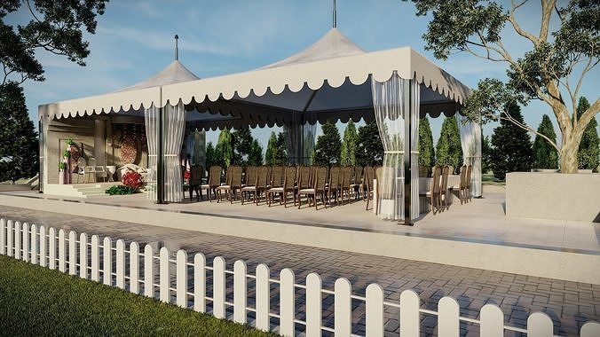 PVC coated party Tent with outdoor and landscape design 3D model 3