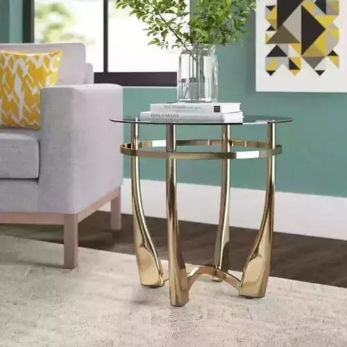Tall Glass Cross Legs End Table