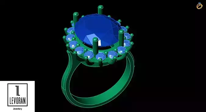 Antique sapphire ring -Entourage ring - Stl file - 3D Model 