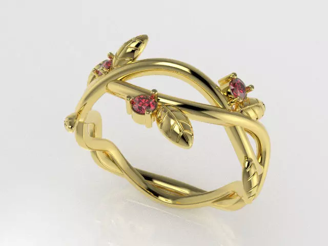 Anillo hojas 3D print model_0