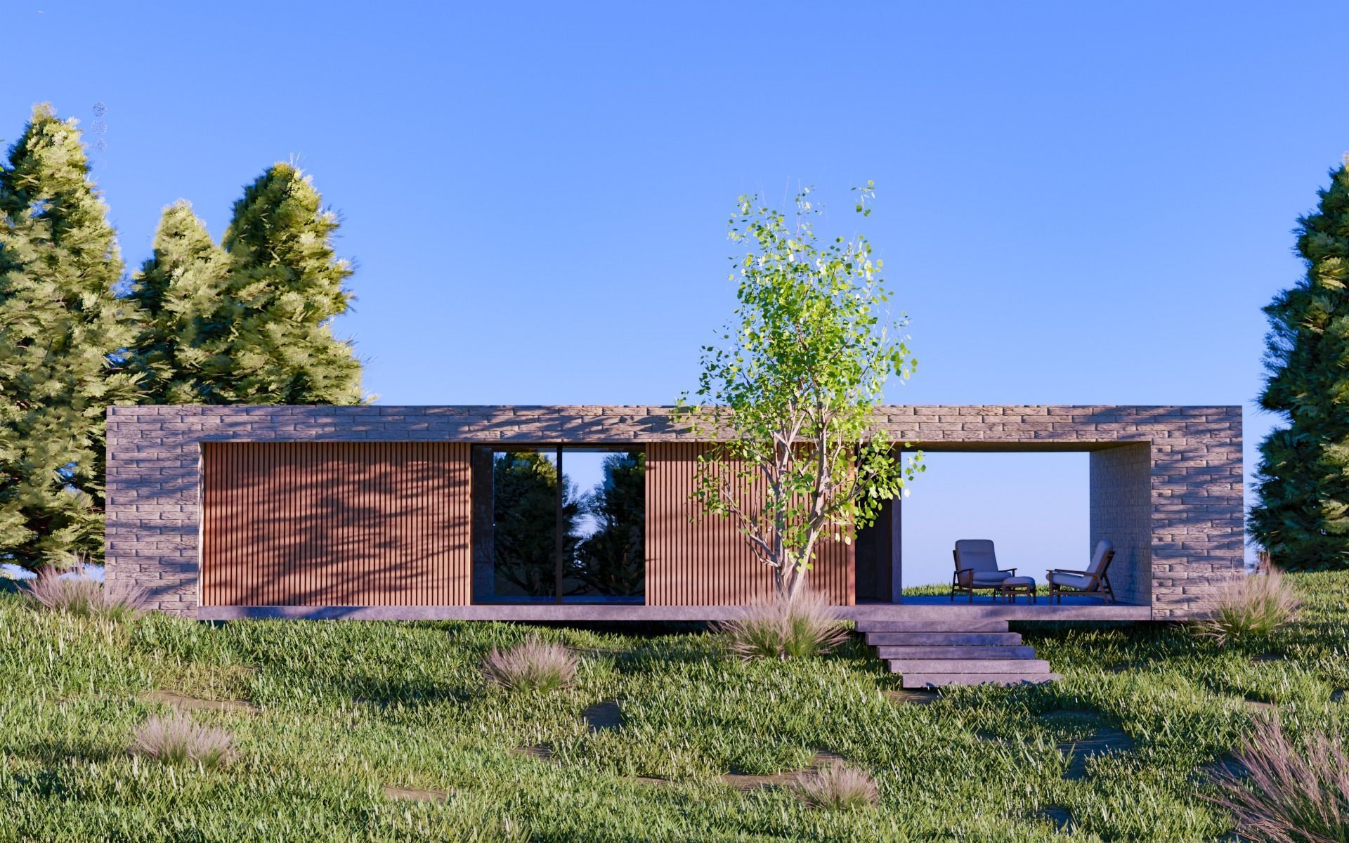 MOUNTAIN HOUSE WITH REALISTIC GRASS Low-poly 3D model_1