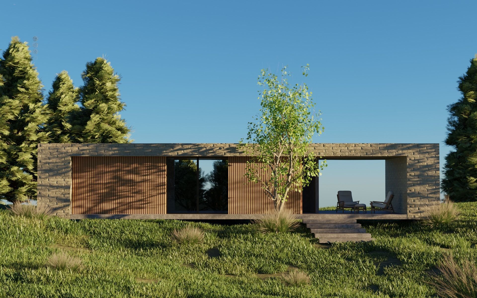 MOUNTAIN HOUSE WITH REALISTIC GRASS Low-poly 3D model_7